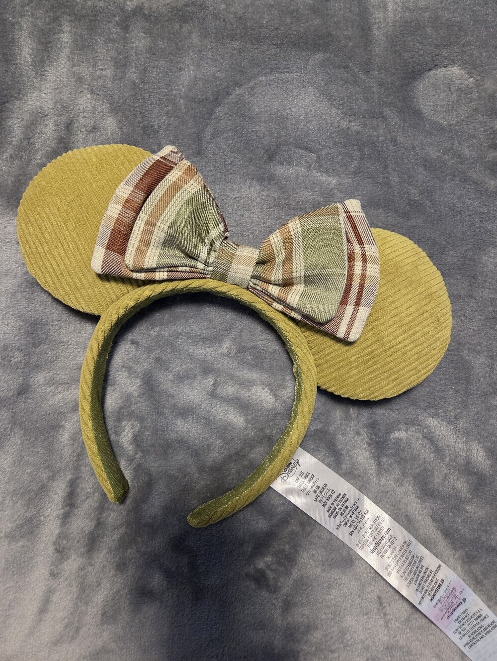 Disney Corduroy Minnie Ears Headband with Plaid Bow